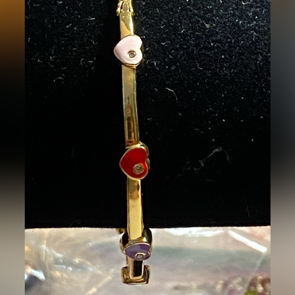 Kids Lily Nily Color Hearts w/Dimond studs Station Bangle Used Condition RCGP18K